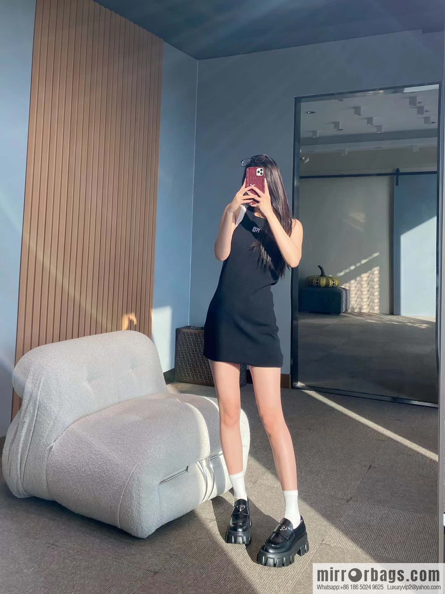 PRADA Prada, triangular label, serrated wheel muffin platform loafers 1D246M