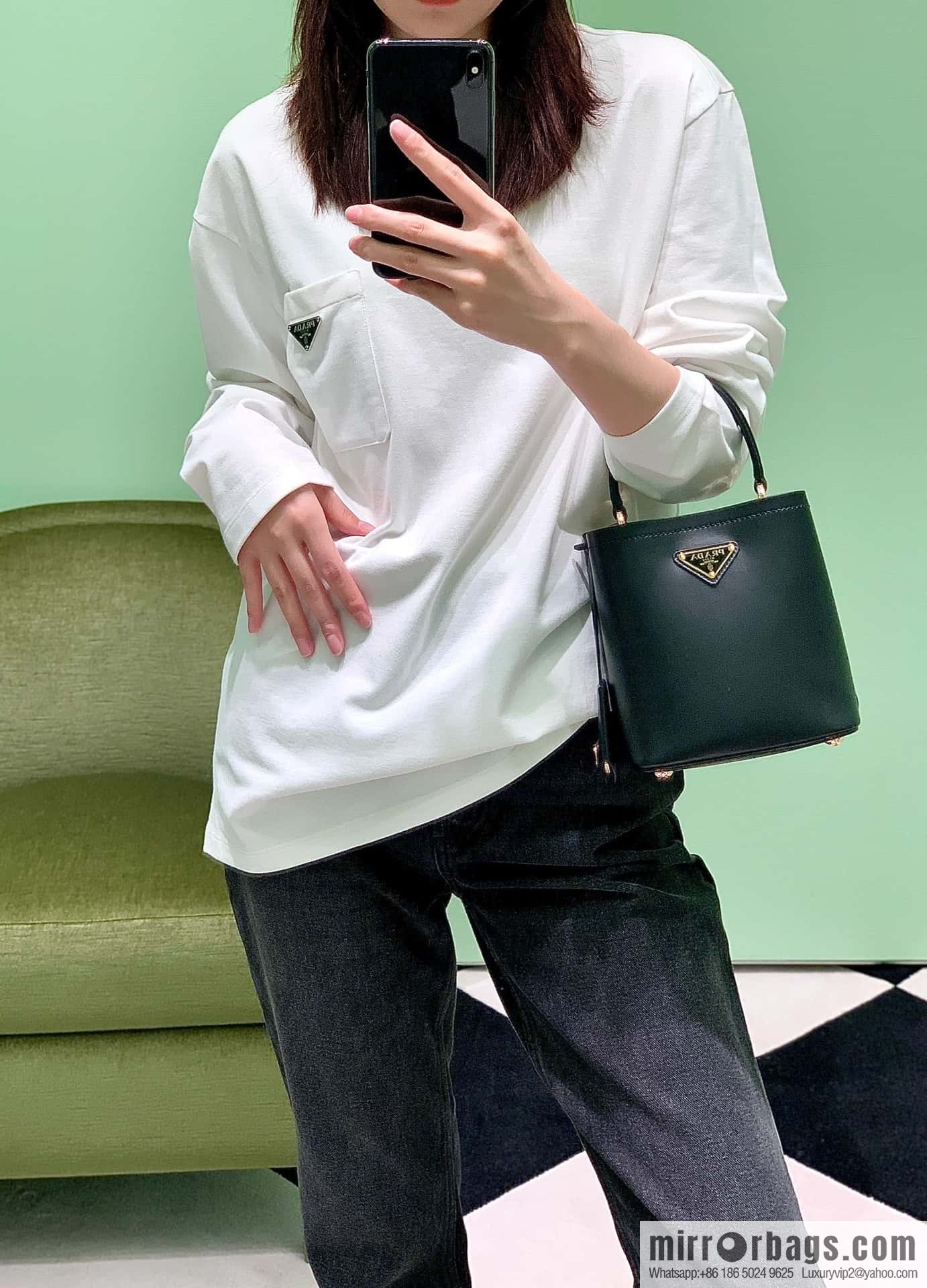 PRTADA Prada calfskin leather (fabric) bucket bag 1BA373