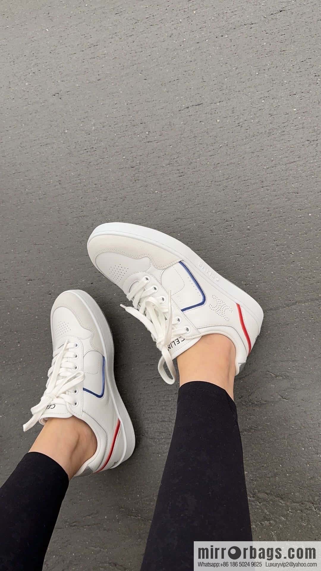 CELINE Leather low-top flat white shoes