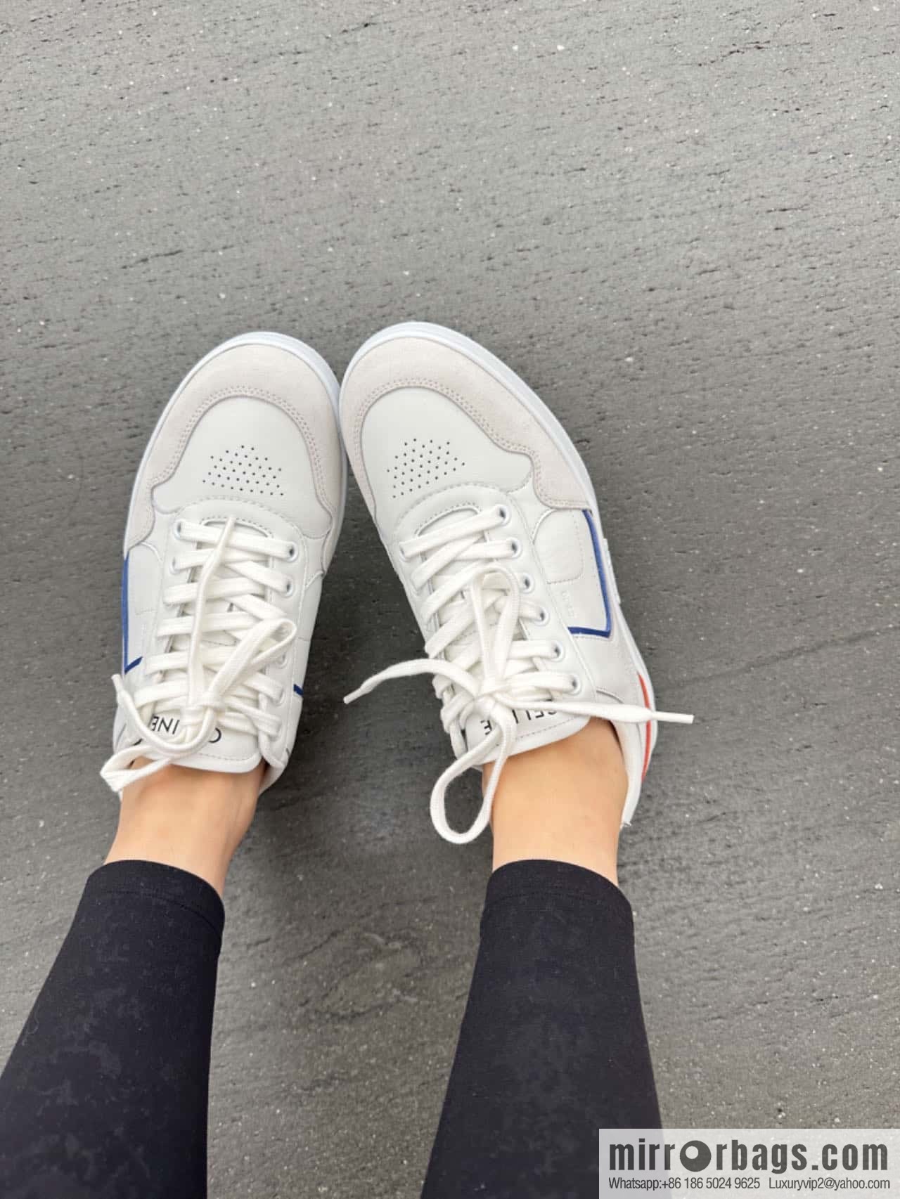 CELINE Leather low-top flat white shoes