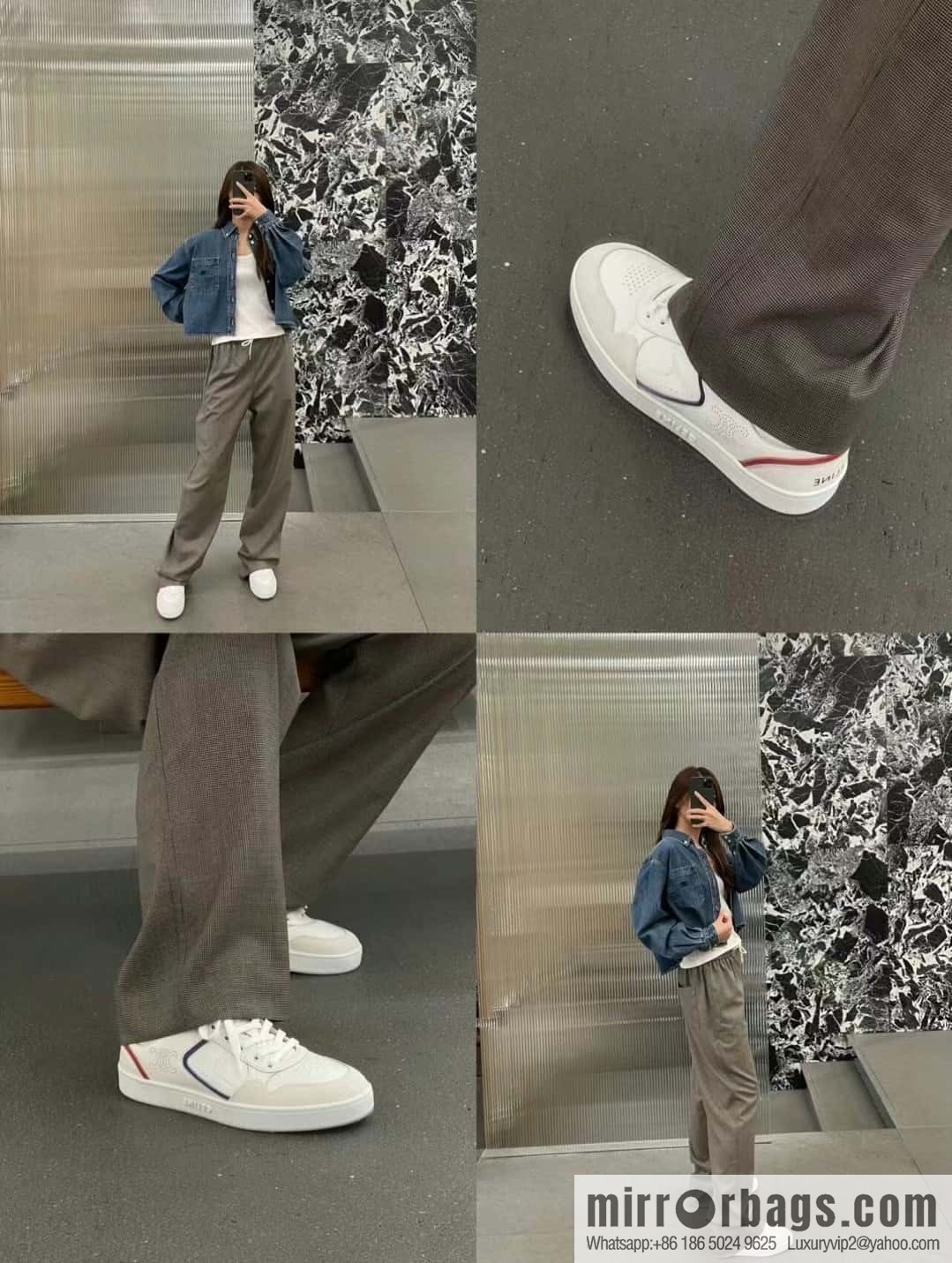 CELINE Leather low-top flat white shoes