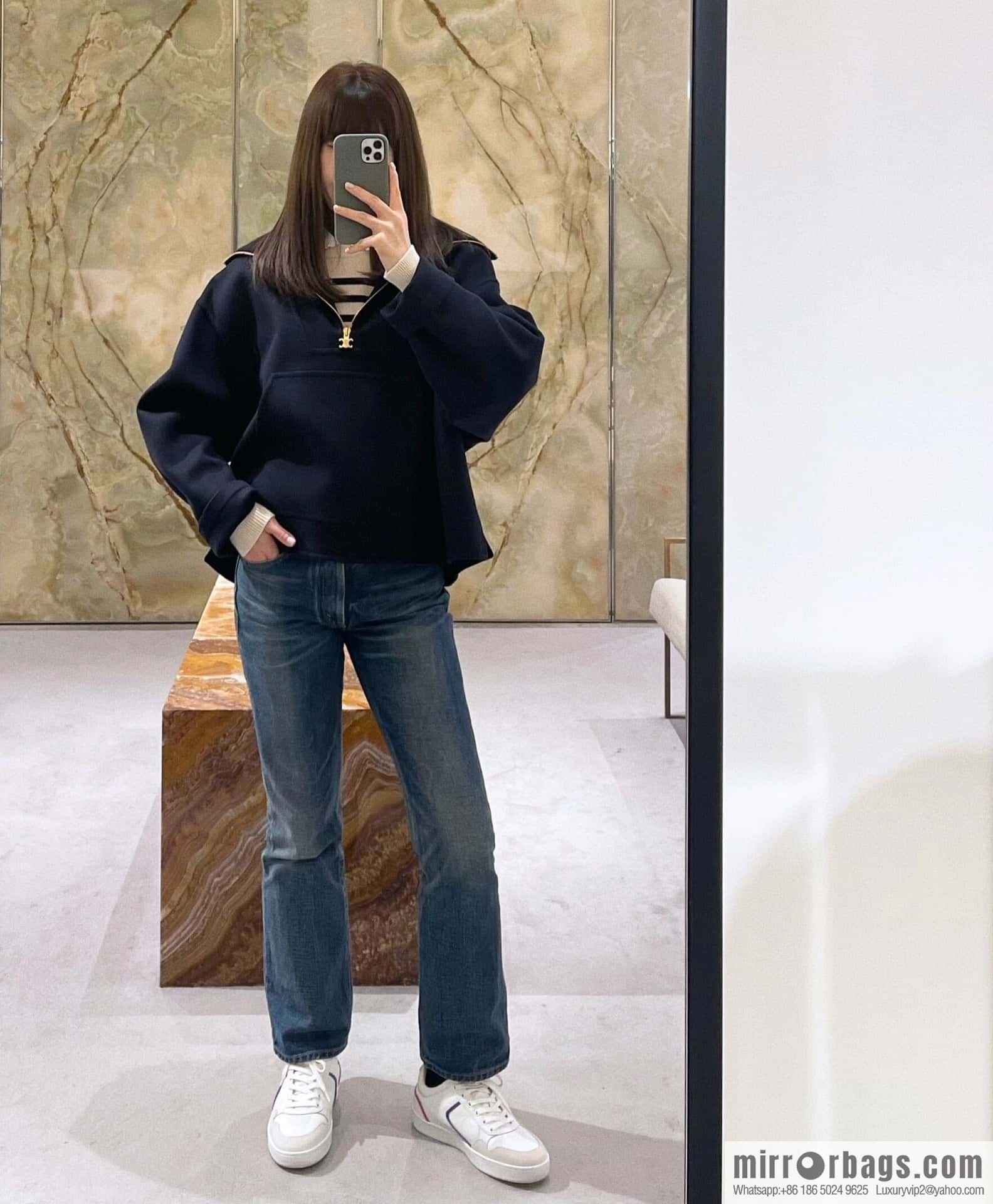 CELINE Leather low-top flat white shoes