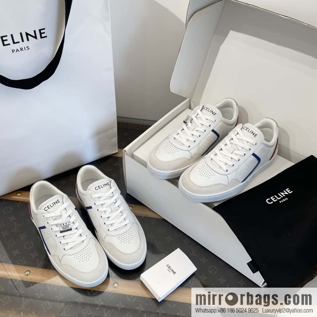 CELINE Leather low-top flat white shoes