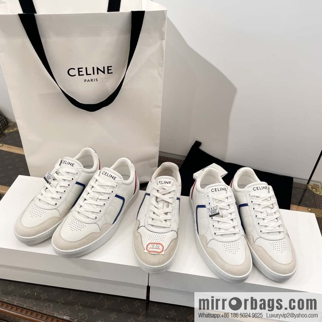 CELINE Leather low-top flat white shoes