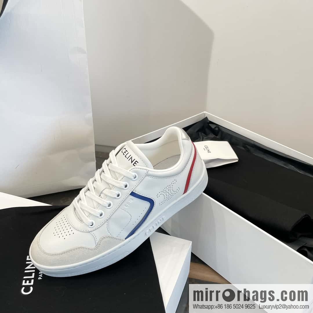CELINE Leather low-top flat white shoes