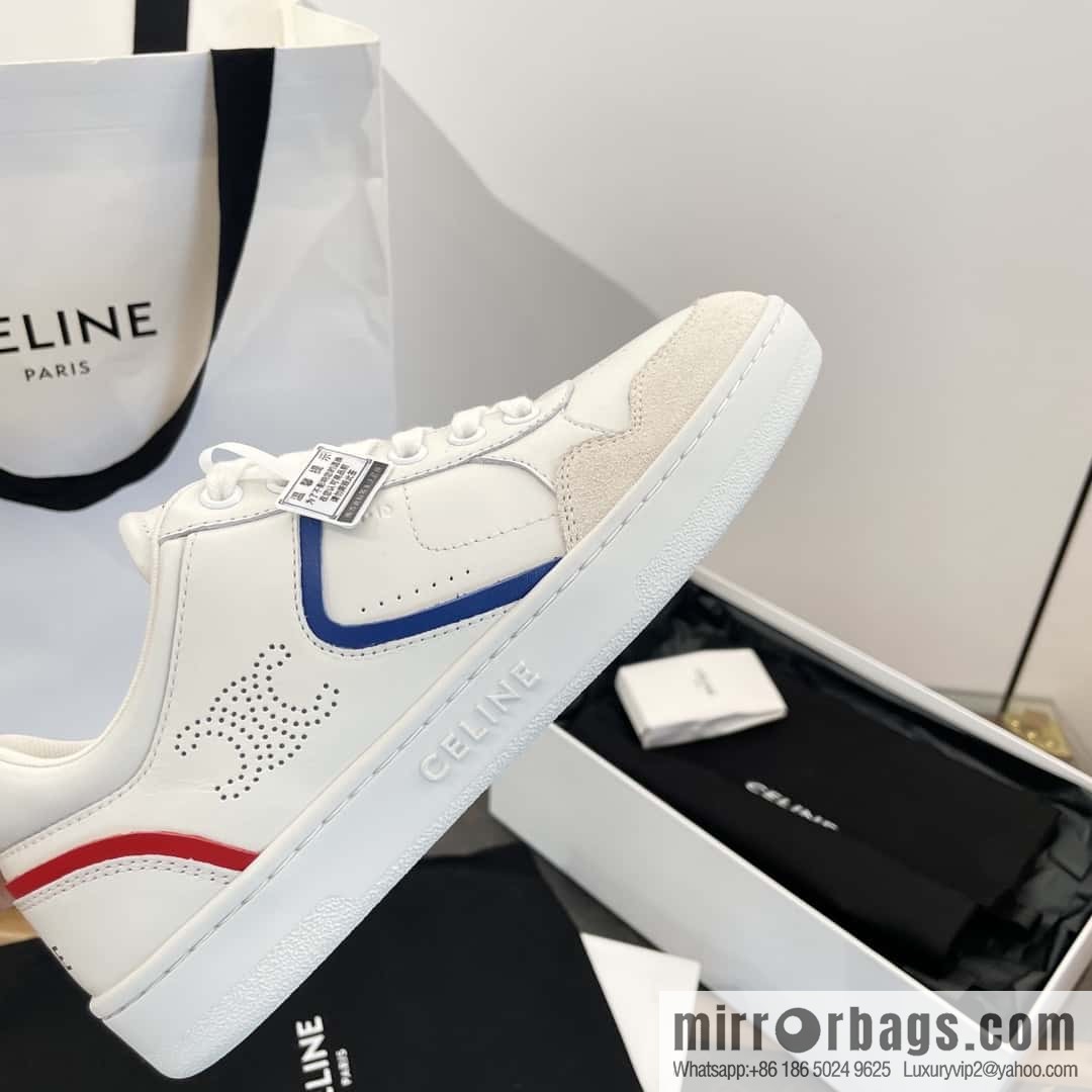 CELINE Leather low-top flat white shoes