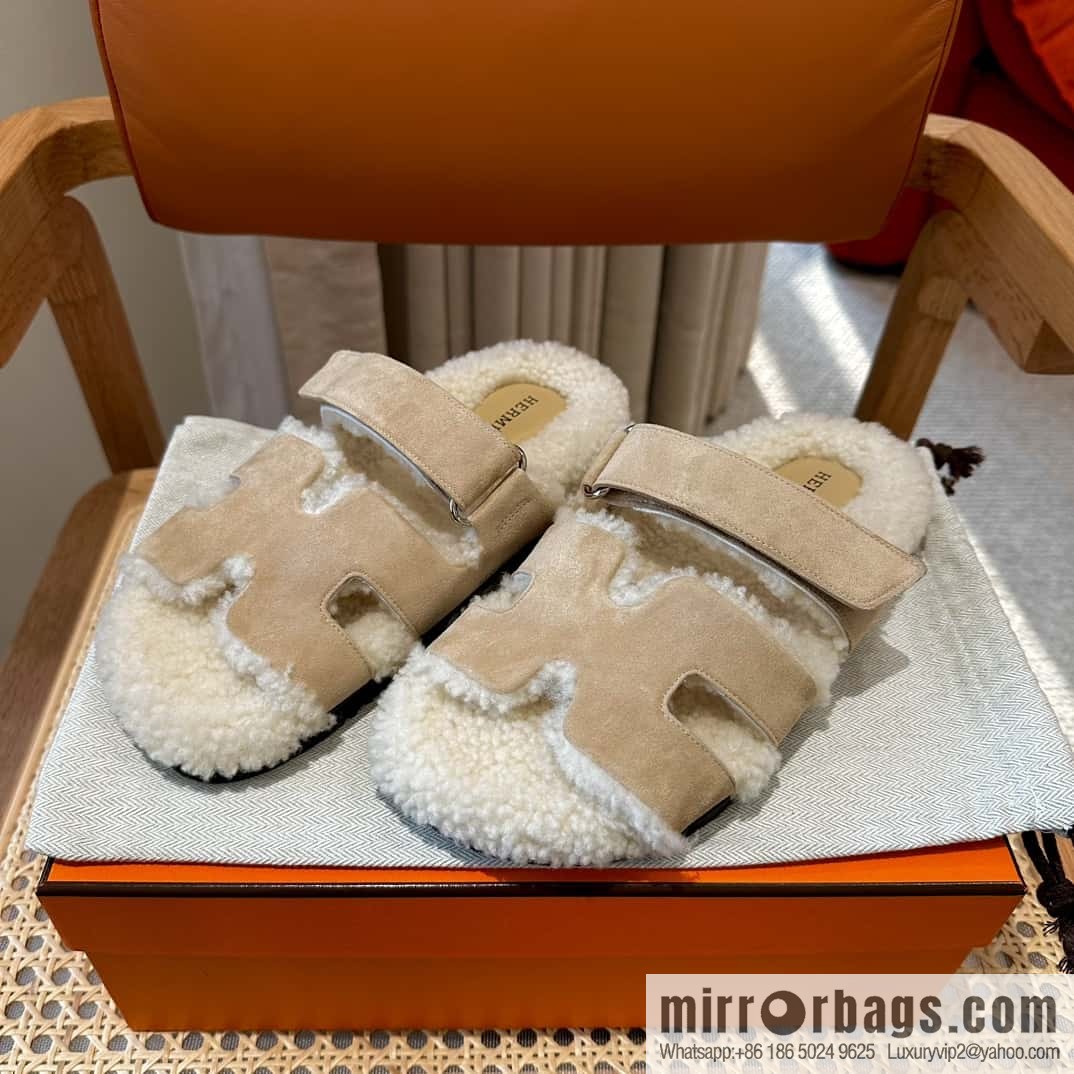 Hermès plush second uncle shoes Chypre sandals
