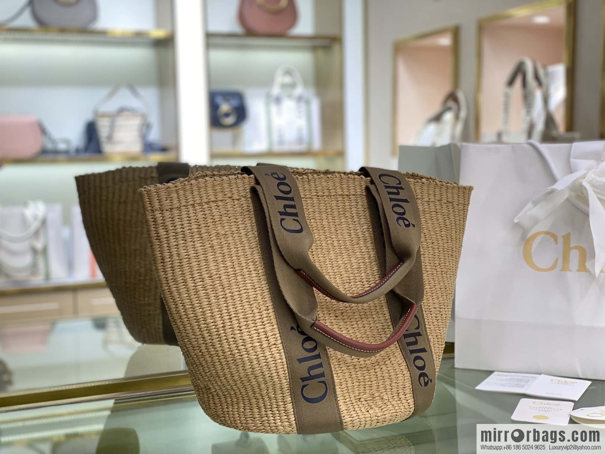 Chloe Large Woody Basket Bag 6865 Large Single Green 48CM