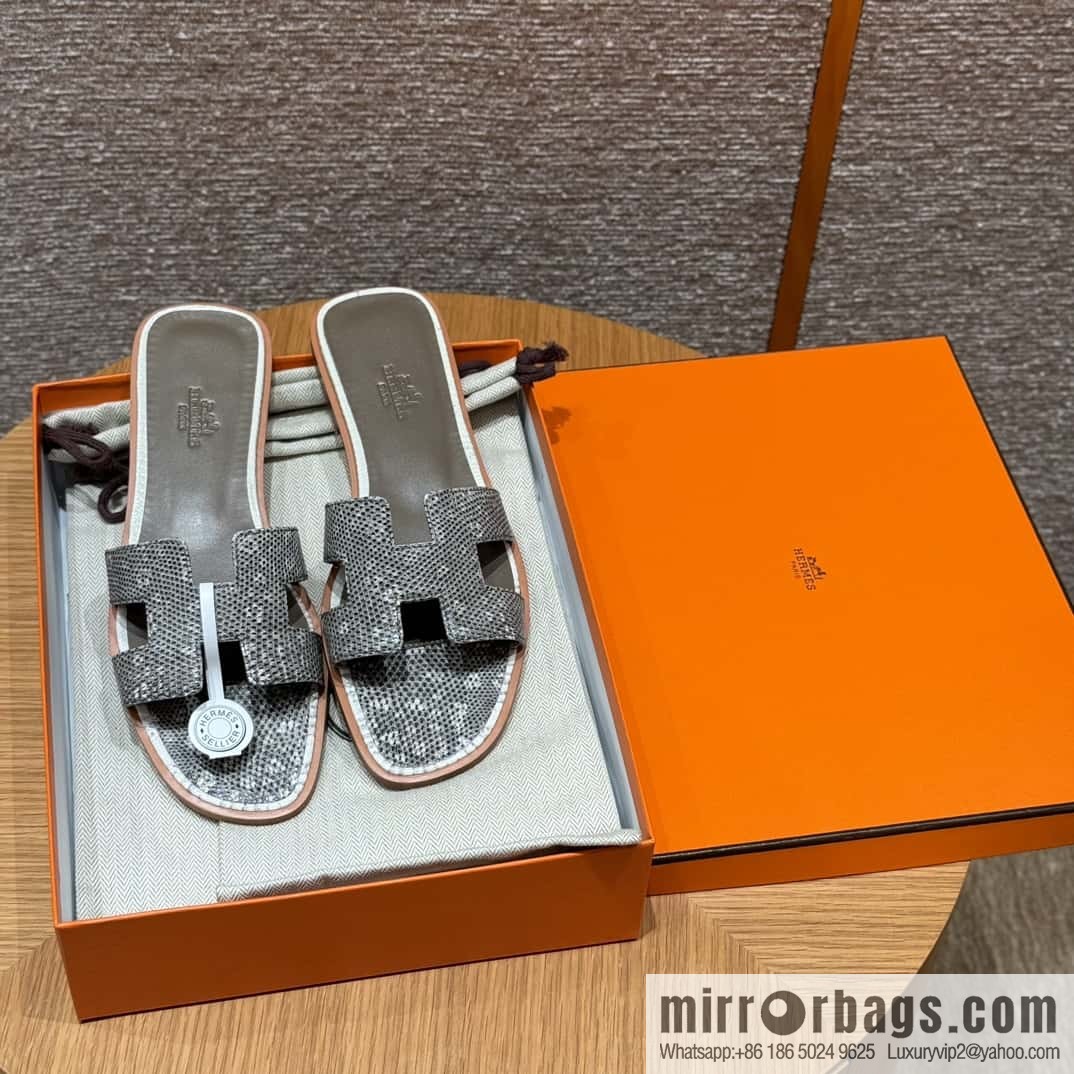 Hermès Lizard Leather Slippers