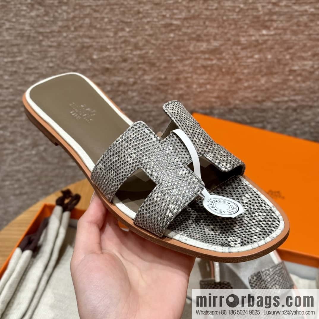 Hermès Lizard Leather Slippers
