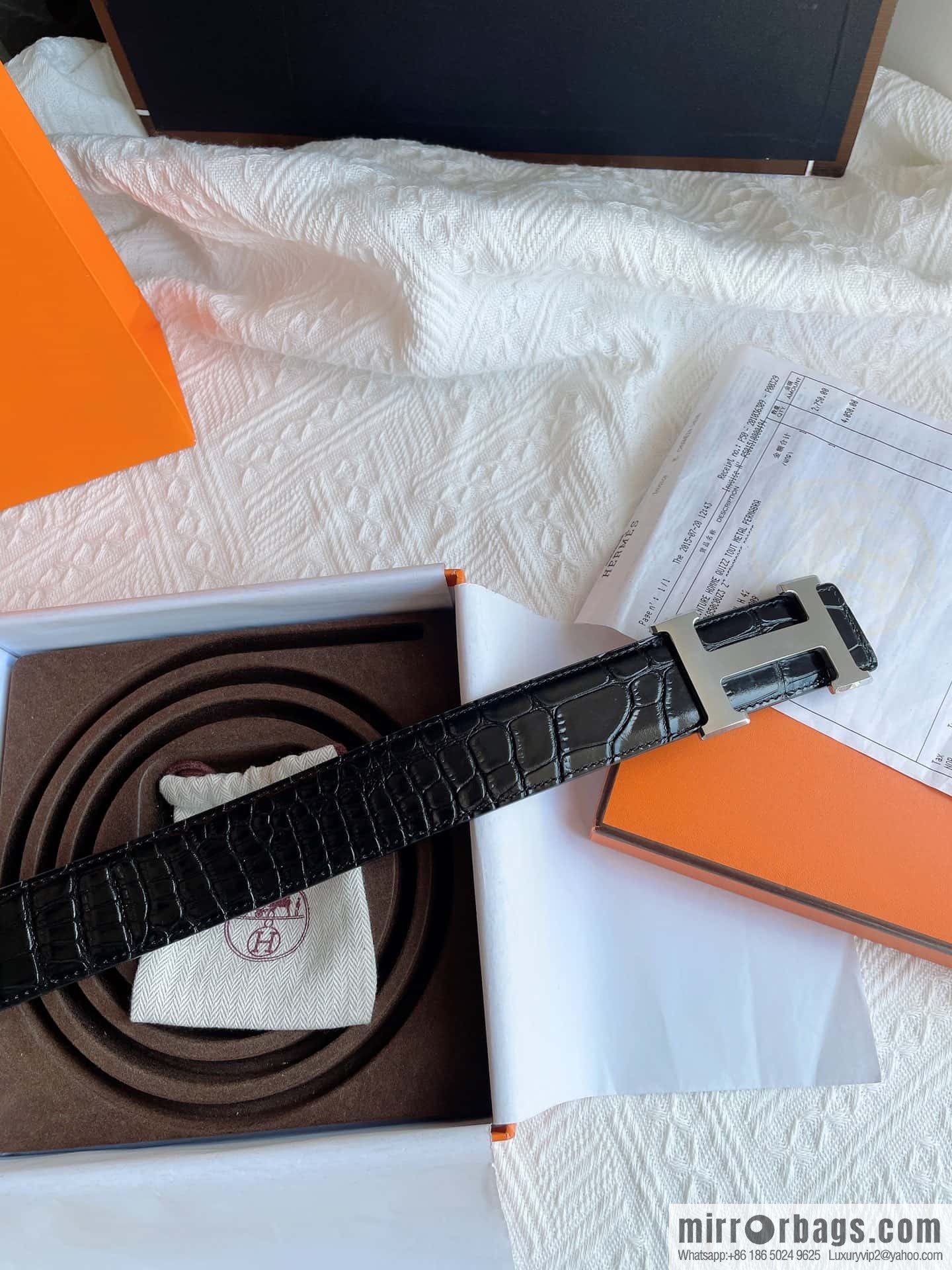 Hermès, imported leather pressed alligator leather bottom men's 38cm belt