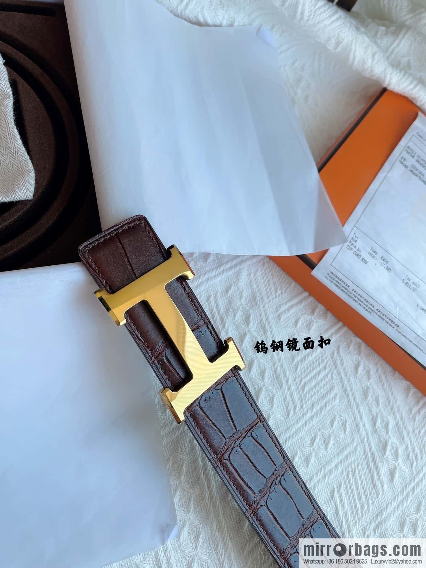 Hermès, imported leather pressed alligator leather bottom men's 38cm belt