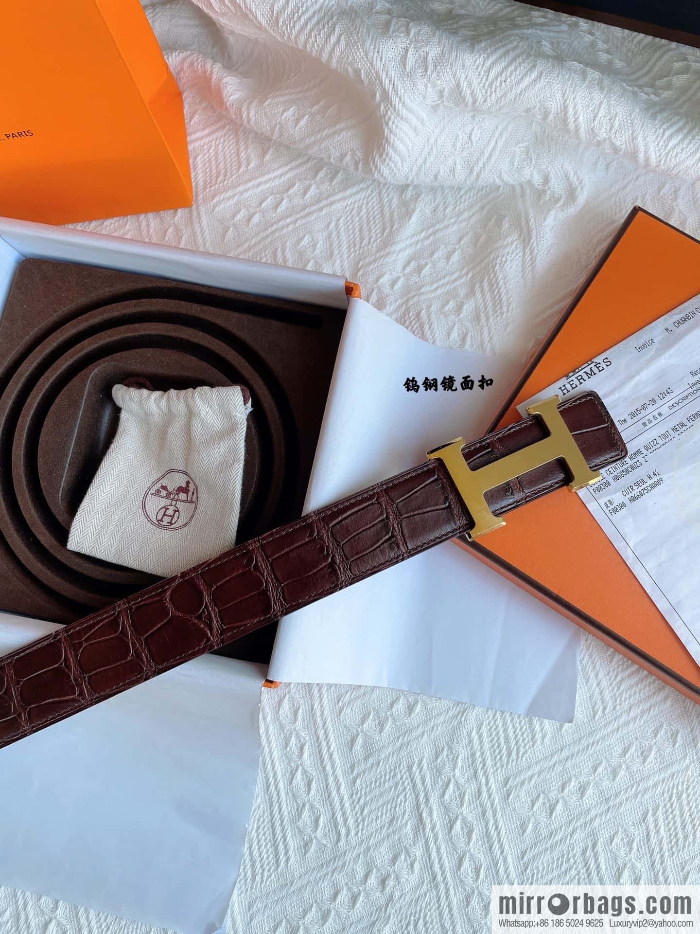 Hermès, imported leather pressed alligator leather bottom men's 38cm belt