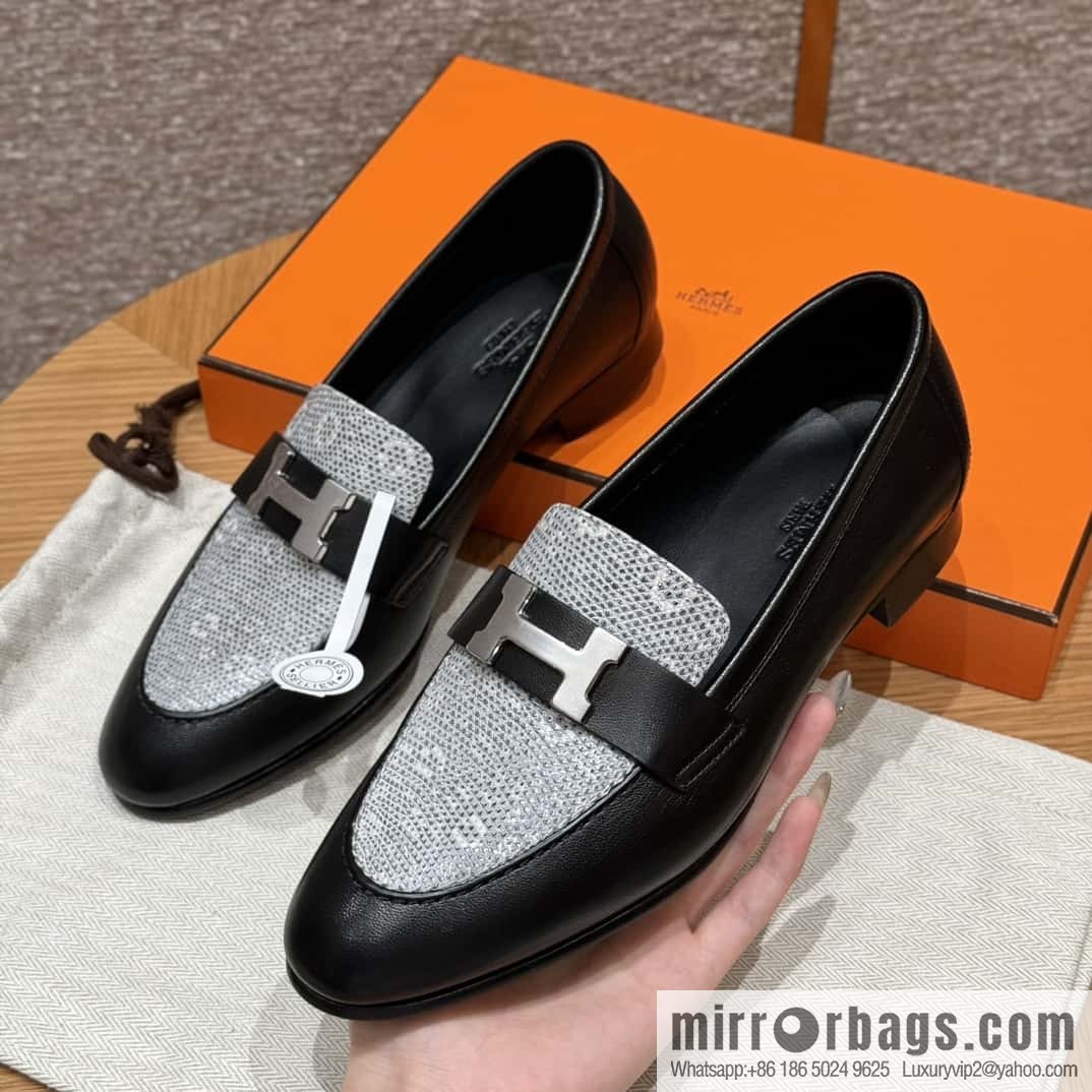 Hermès 192 Paris loafers, black/CK89/Noir/Himalaya/Lizard primary color