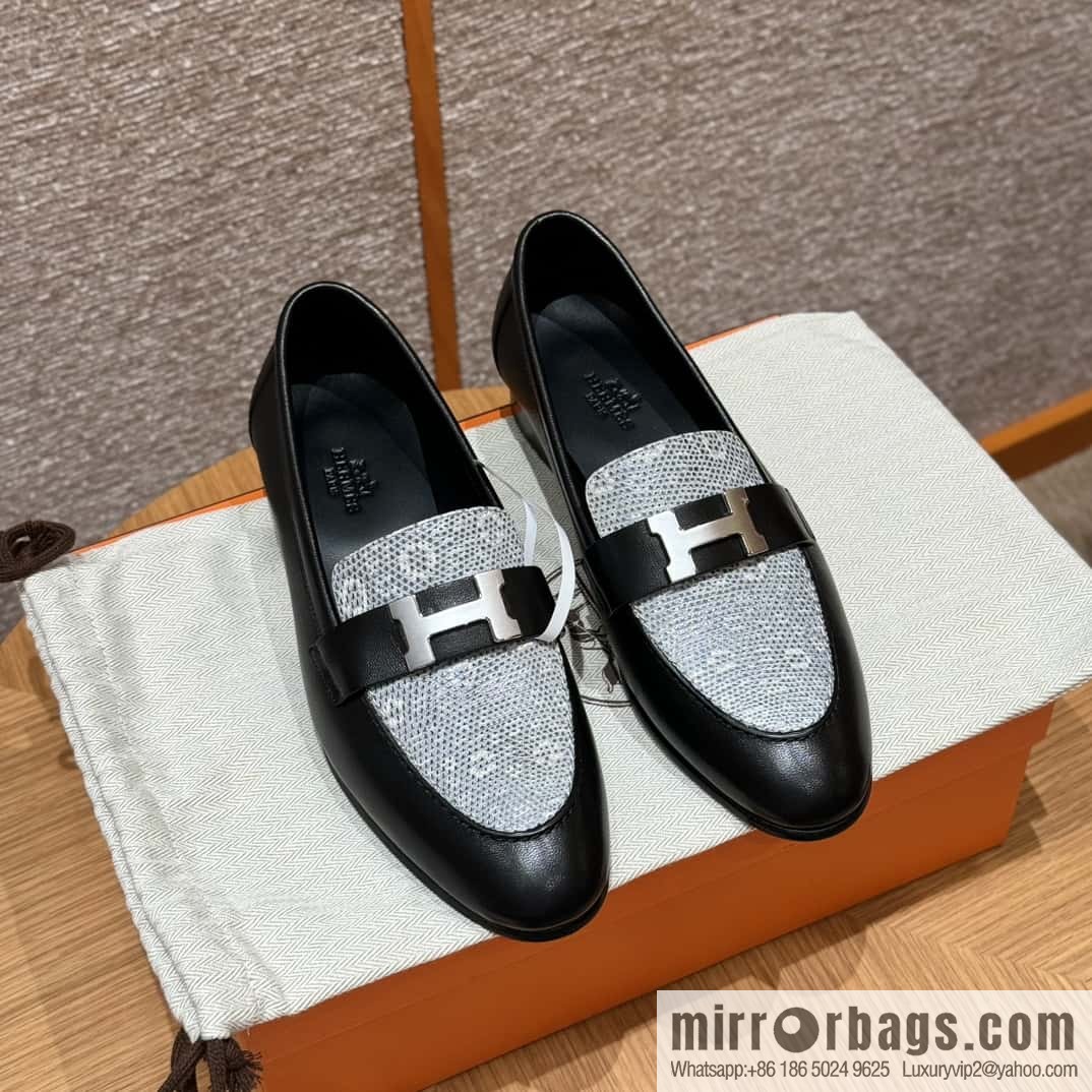 Hermès 192 Paris loafers, black/CK89/Noir/Himalaya/Lizard primary color