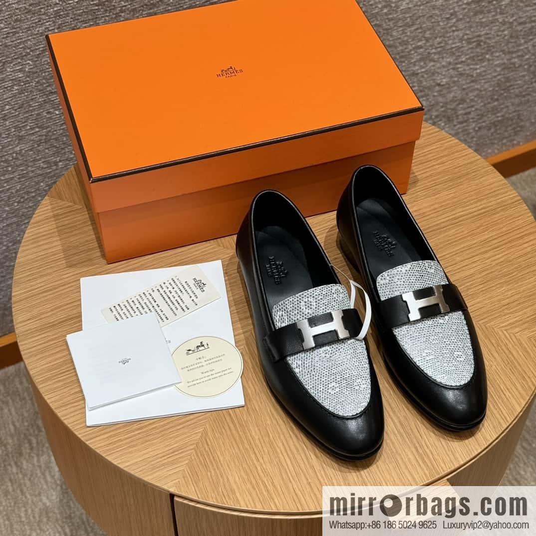 Hermès 192 Paris loafers, black/CK89/Noir/Himalaya/Lizard primary color