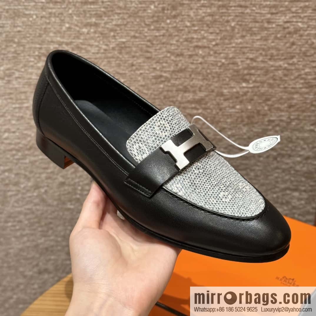 Hermès 192 Paris loafers, black/CK89/Noir/Himalaya/Lizard primary color