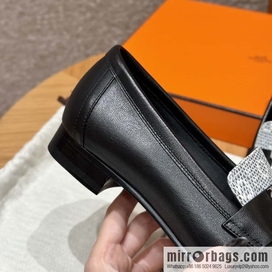 Hermès 192 Paris loafers, black/CK89/Noir/Himalaya/Lizard primary color