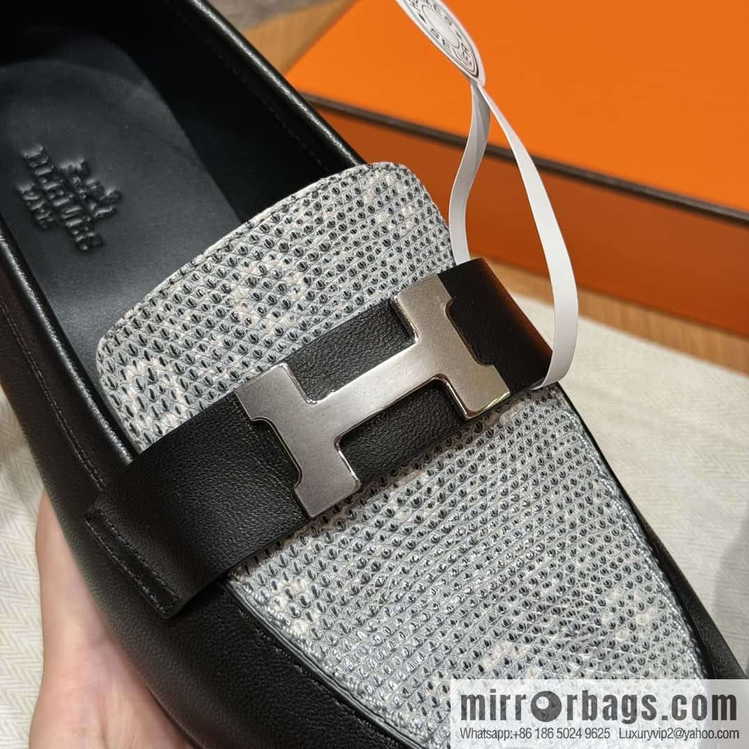 Hermès 192 Paris loafers, black/CK89/Noir/Himalaya/Lizard primary color