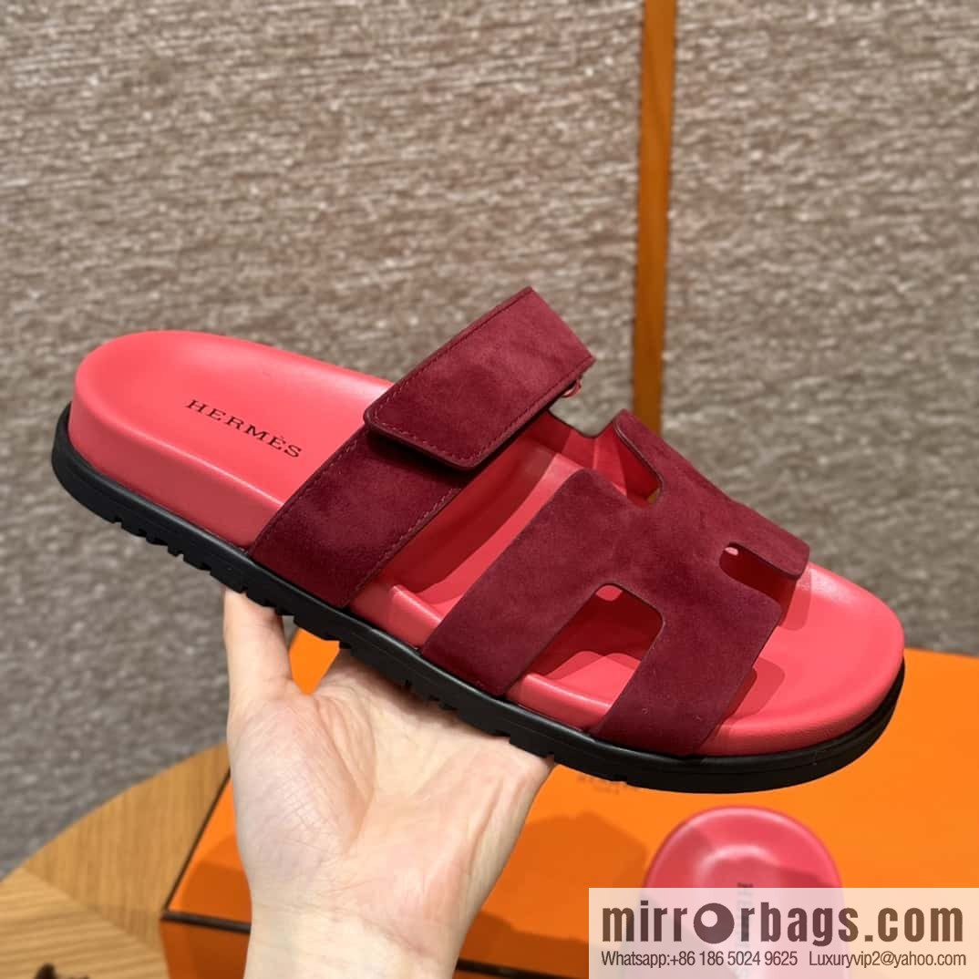 Hermès 225 CHYPRE SANDAL uncle shoes, rose red/Rose red