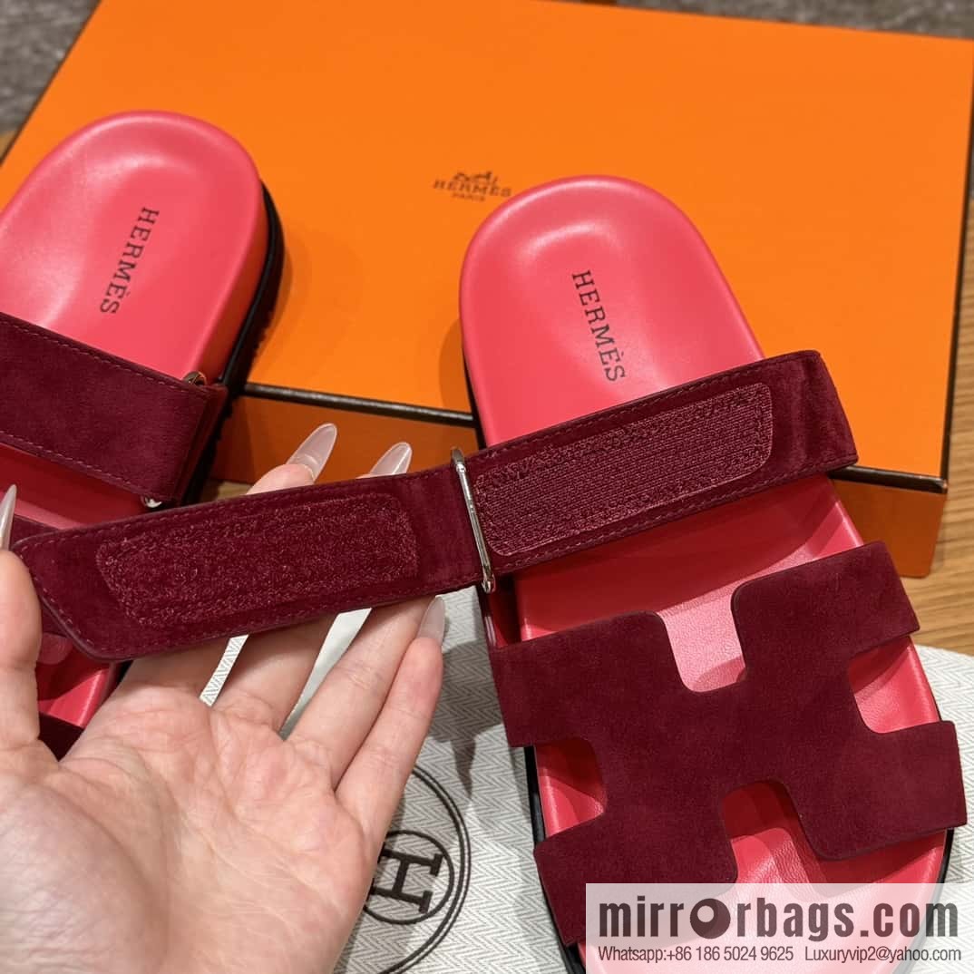 Hermès 225 CHYPRE SANDAL uncle shoes, rose red/Rose red
