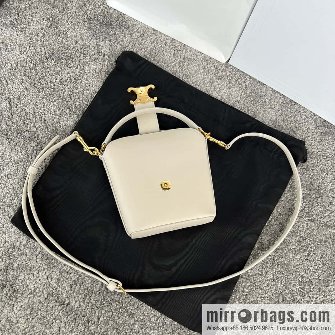 CELINE TRIOMPHE mini smooth cow leather (fabric) bucket bag 10K943 meters white