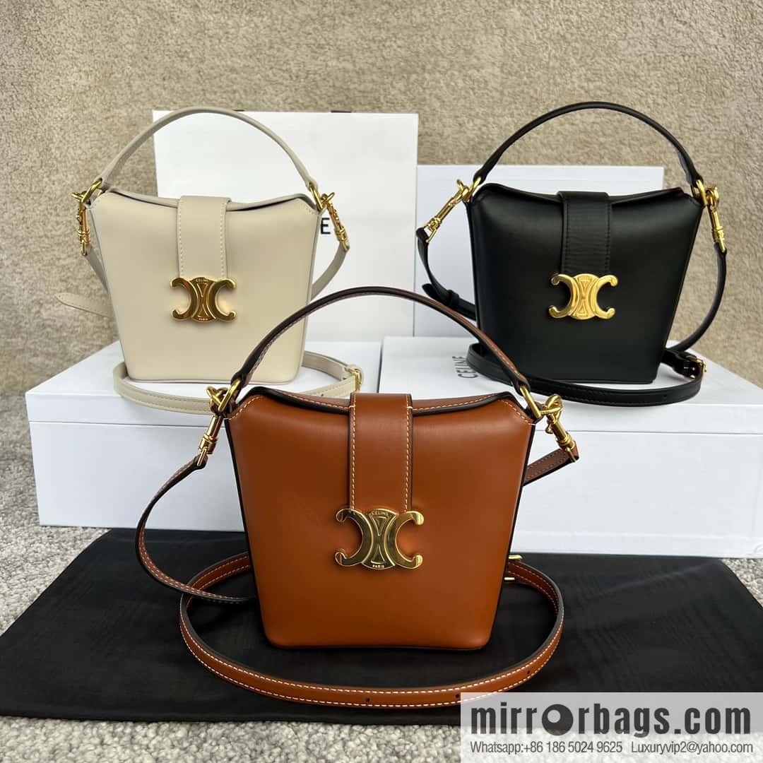 CELINE TRIOMPHE mini smooth cow leather (fabric) bucket bag 10K943 meters white