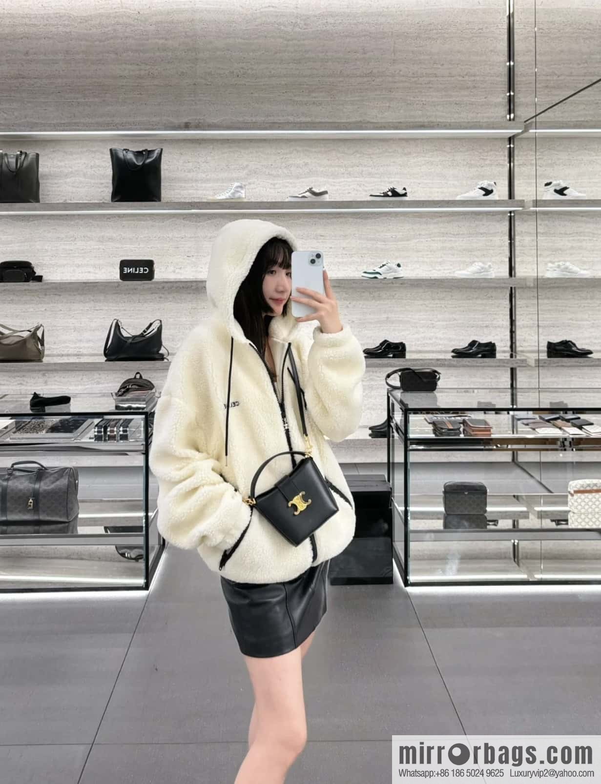 CELINE TRIOMPHE mini smooth cow leather (fabric) bucket bag 10K943 black