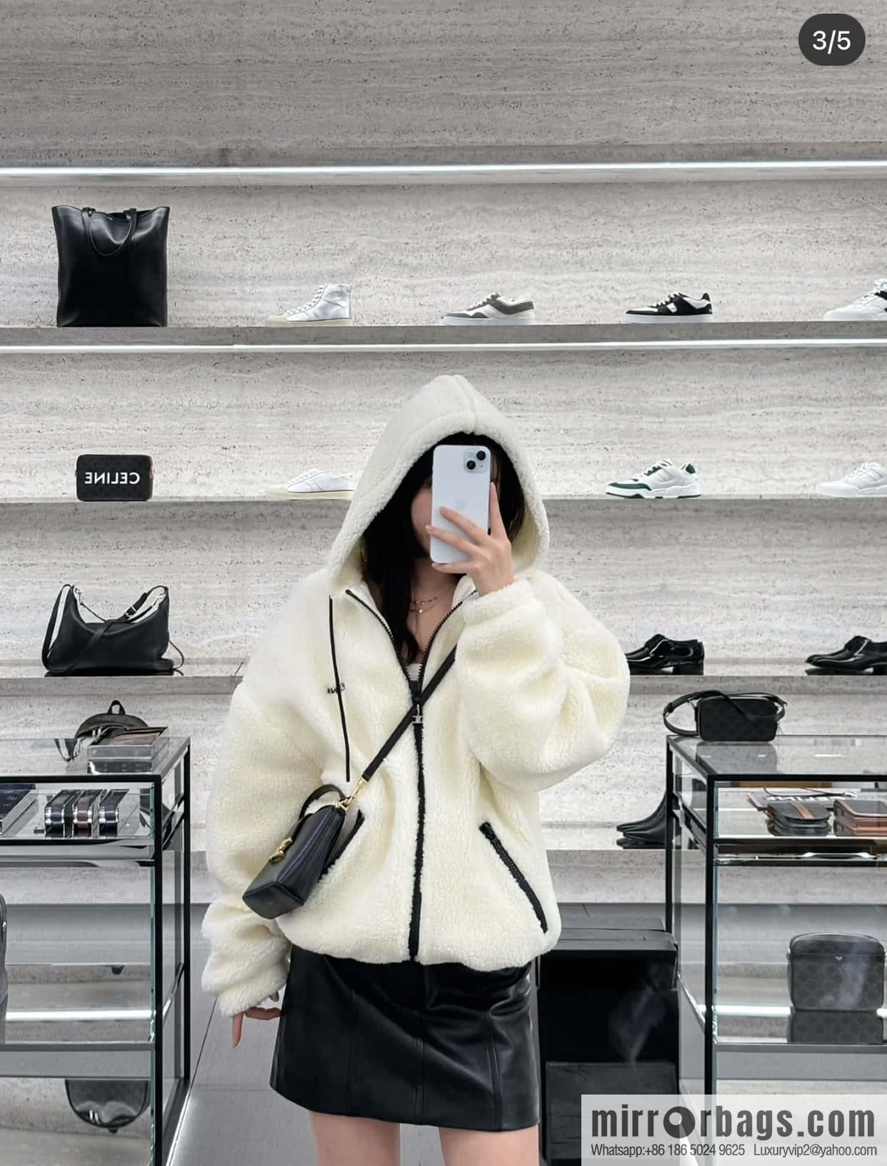 CELINE TRIOMPHE mini smooth cow leather (fabric) bucket bag 10K943 black