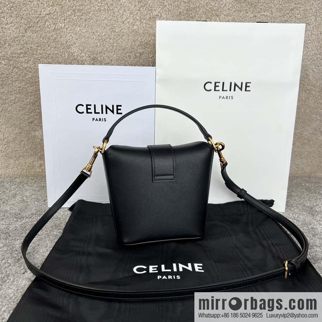 CELINE TRIOMPHE mini smooth cow leather (fabric) bucket bag 10K943 black