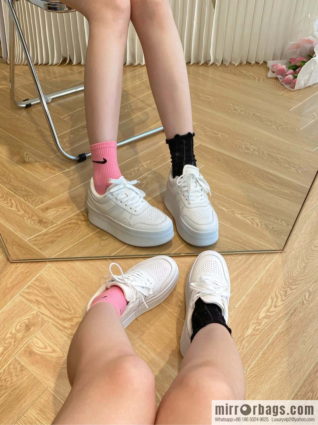 CELINE classic spring and summer thick-soled height-increasing white shoes