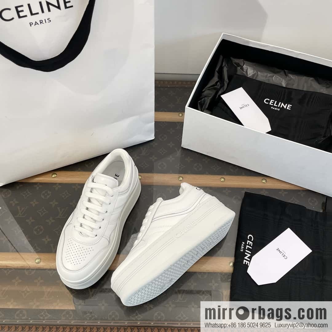 CELINE classic spring and summer thick-soled height-increasing white shoes