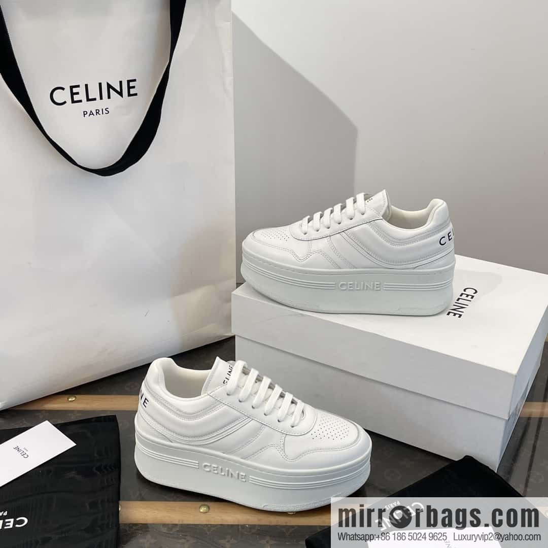 CELINE classic spring and summer thick-soled height-increasing white shoes