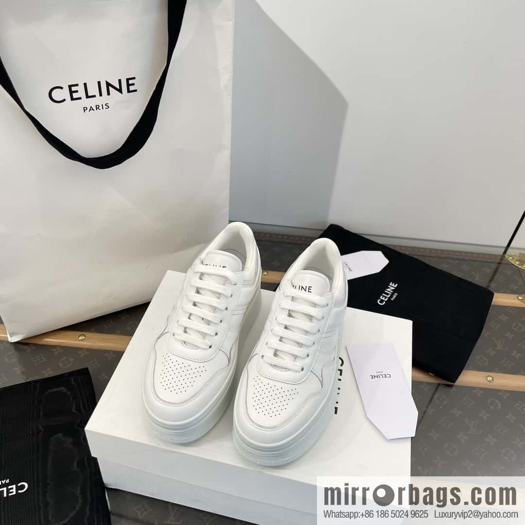 CELINE classic spring and summer thick-soled height-increasing white shoes