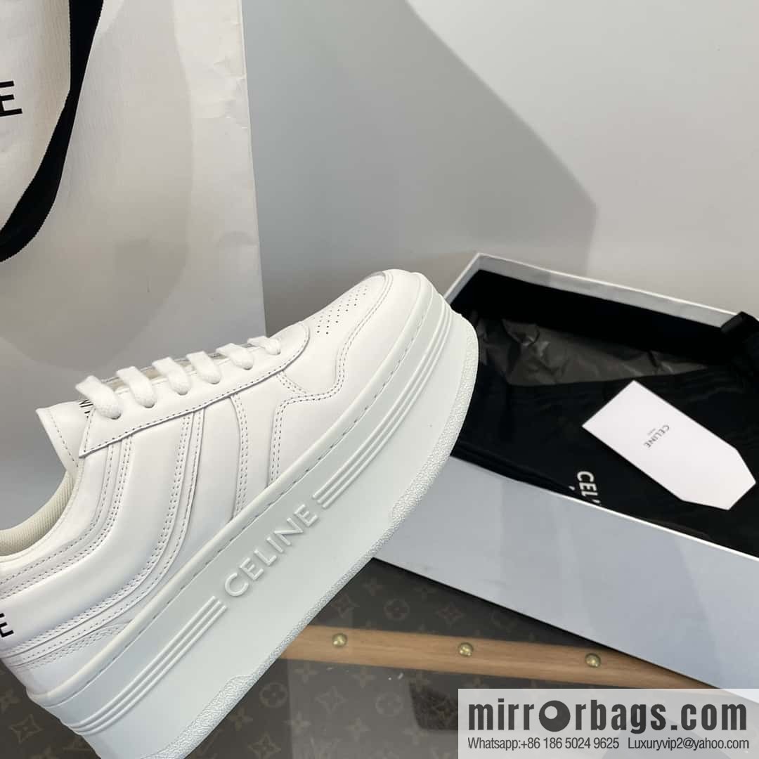 CELINE classic spring and summer thick-soled height-increasing white shoes