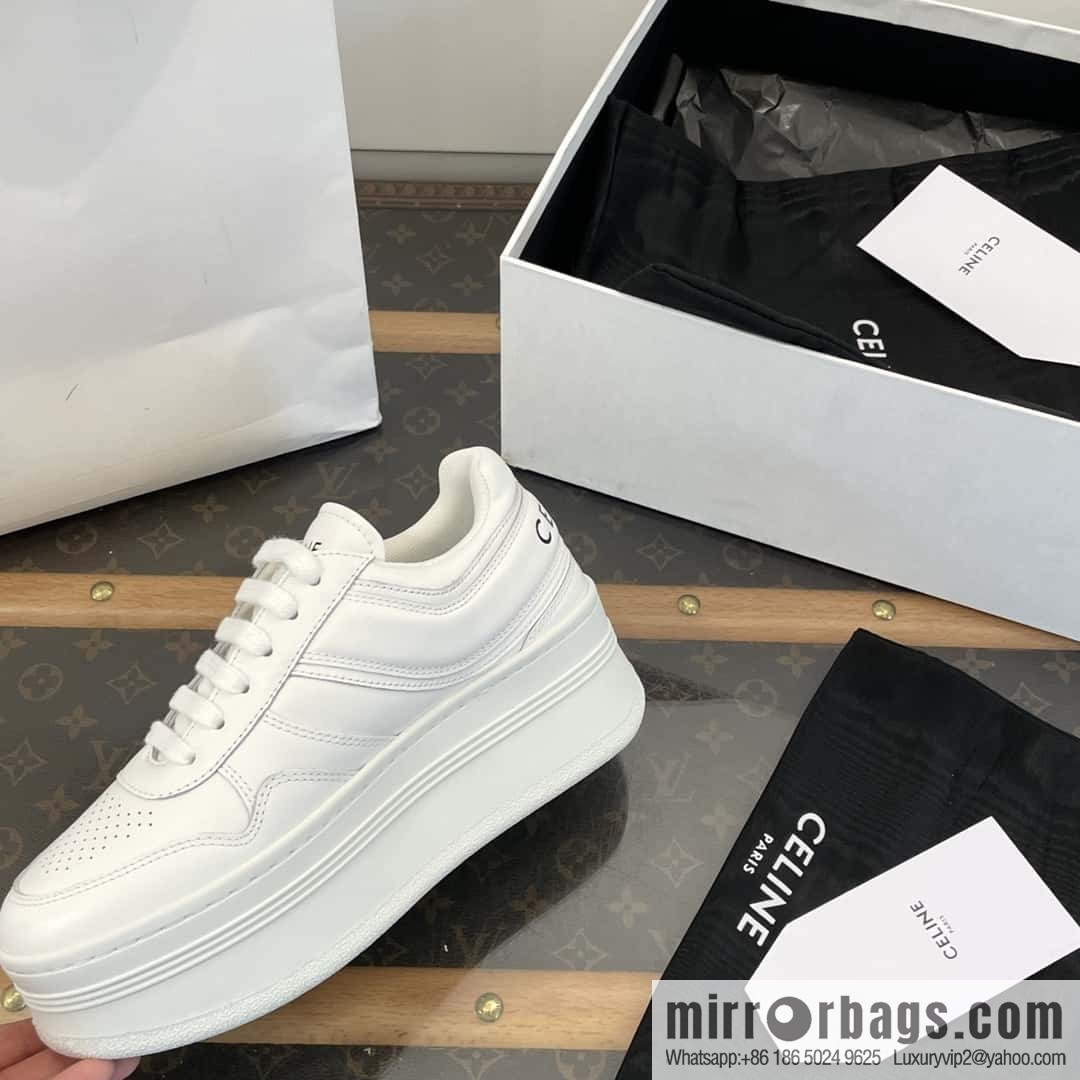 CELINE classic spring and summer thick-soled height-increasing white shoes