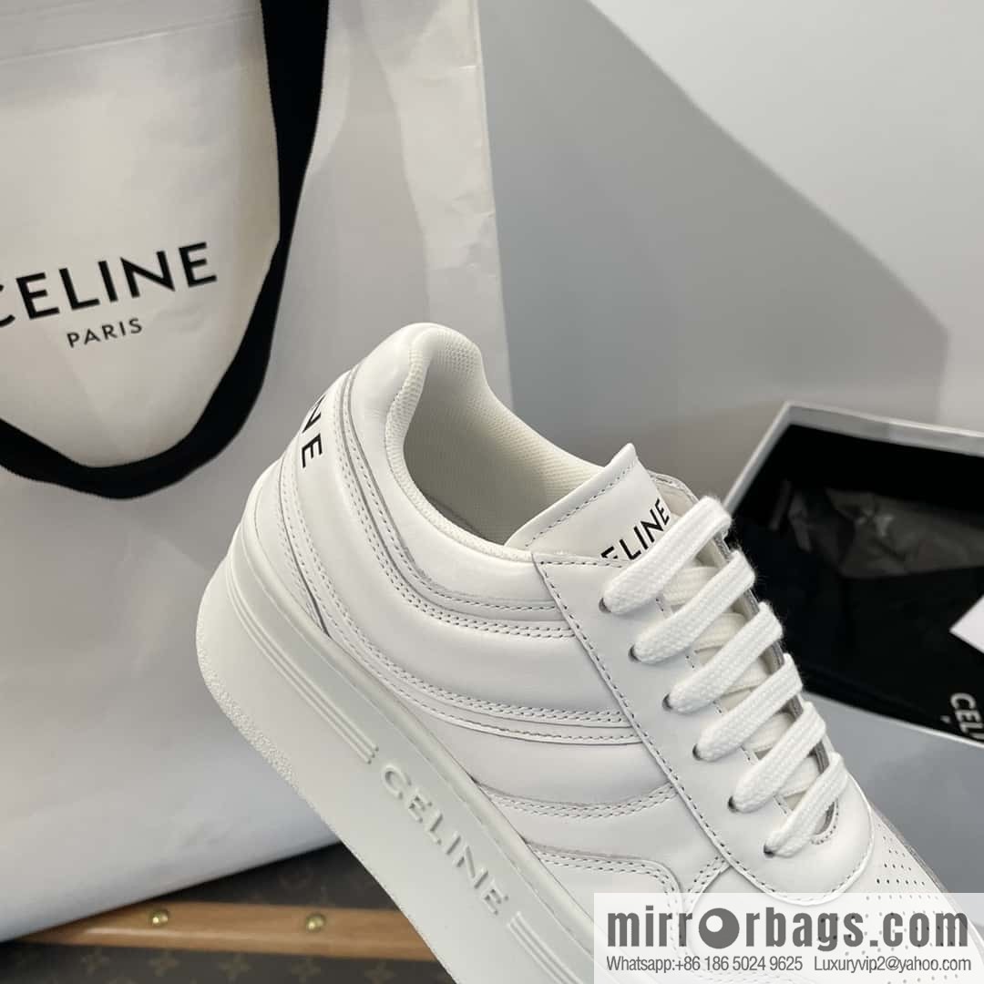 CELINE classic spring and summer thick-soled height-increasing white shoes