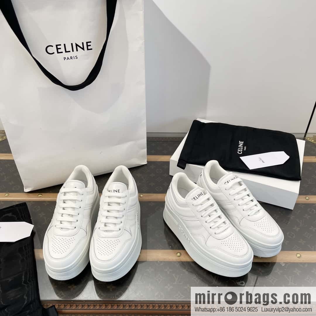CELINE classic spring and summer thick-soled height-increasing white shoes