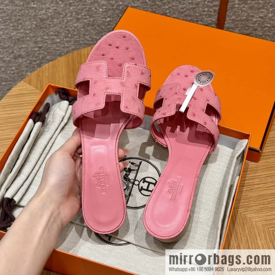 Hermès 185 Oasis High Heel Sandals, Bubble Powder/L4/Bubble gum Ostrich 🐦/Ostrich