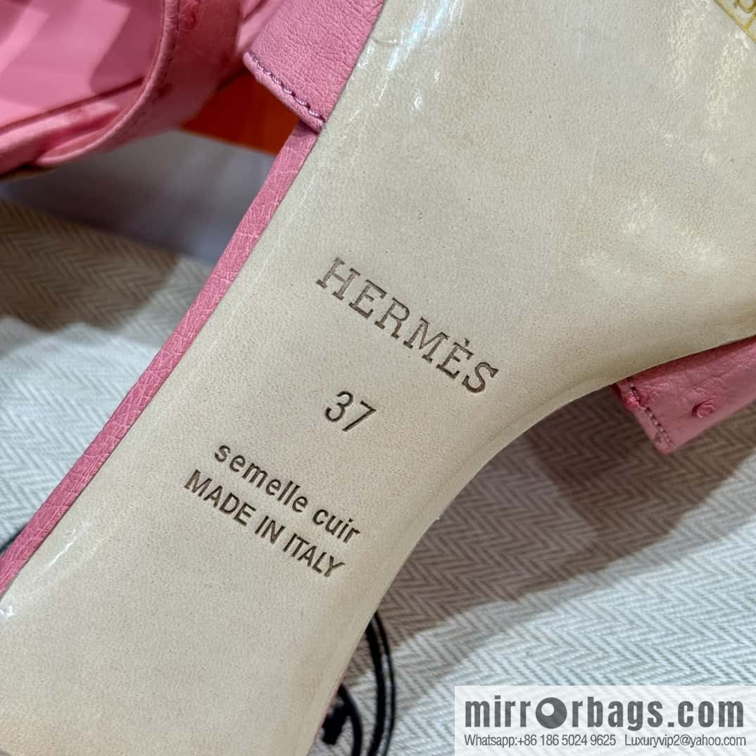 Hermès 185 Oasis High Heel Sandals, Bubble Powder/L4/Bubble gum Ostrich 🐦/Ostrich