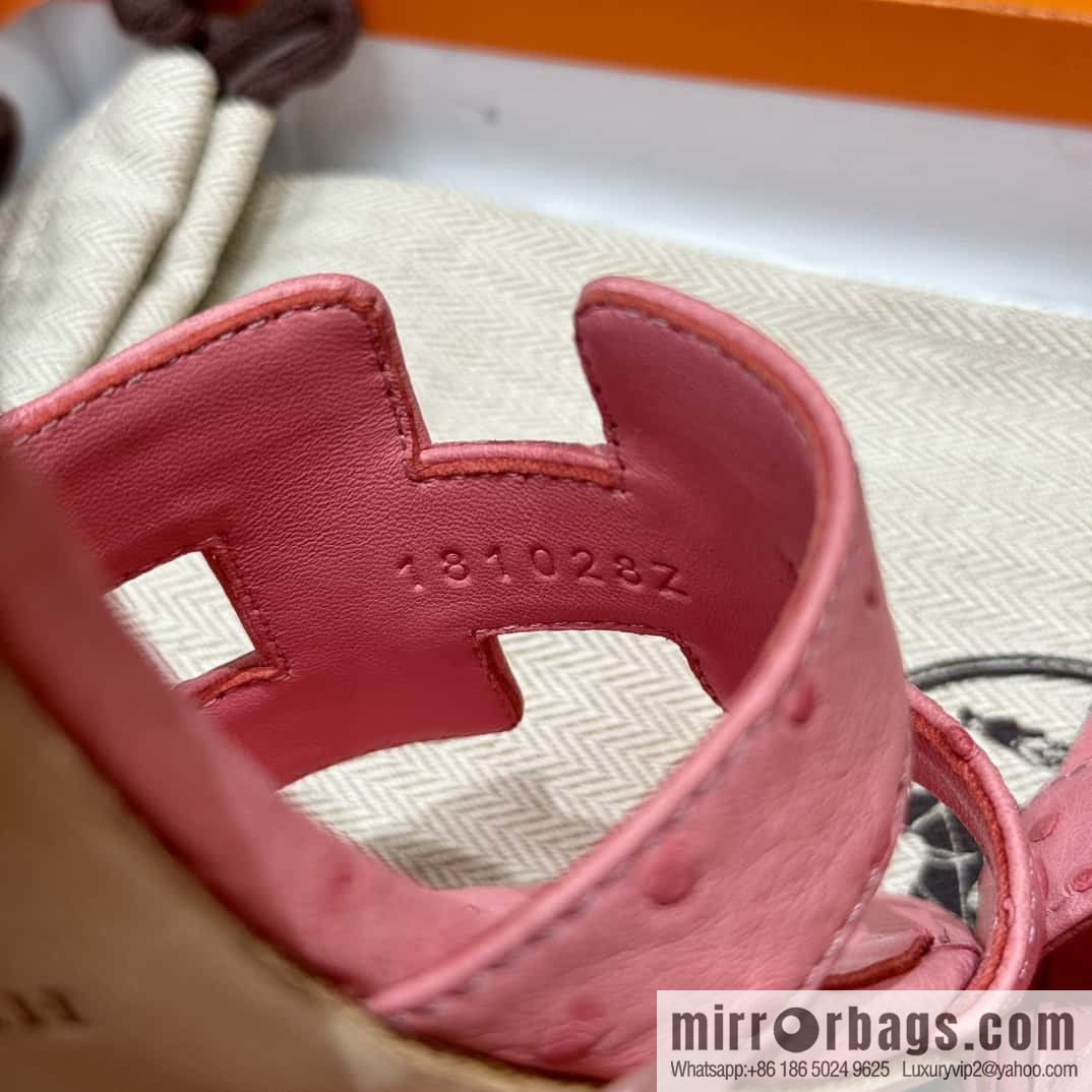 Hermès 185 Oasis High Heel Sandals, Bubble Powder/L4/Bubble gum Ostrich 🐦/Ostrich
