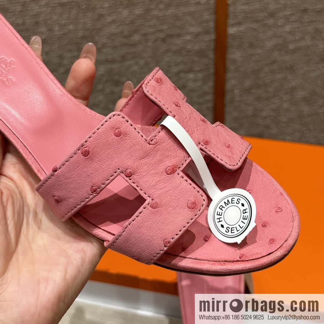 Hermès 185 Oasis High Heel Sandals, Bubble Powder/L4/Bubble gum Ostrich 🐦/Ostrich