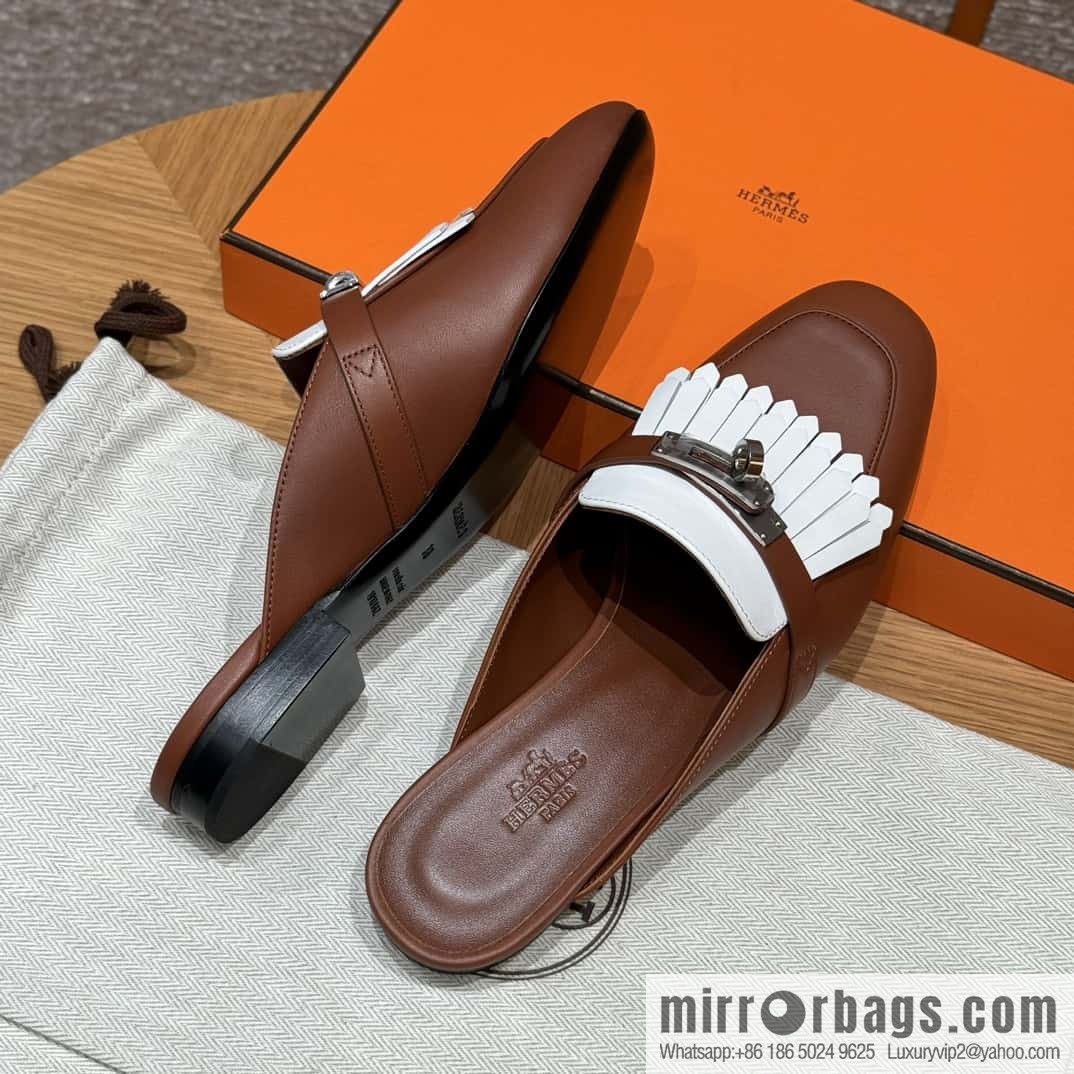 Hermès 192 Royal loafers, saddle brown/34/Favue/plain white/01/Blanc suede /goatskin
