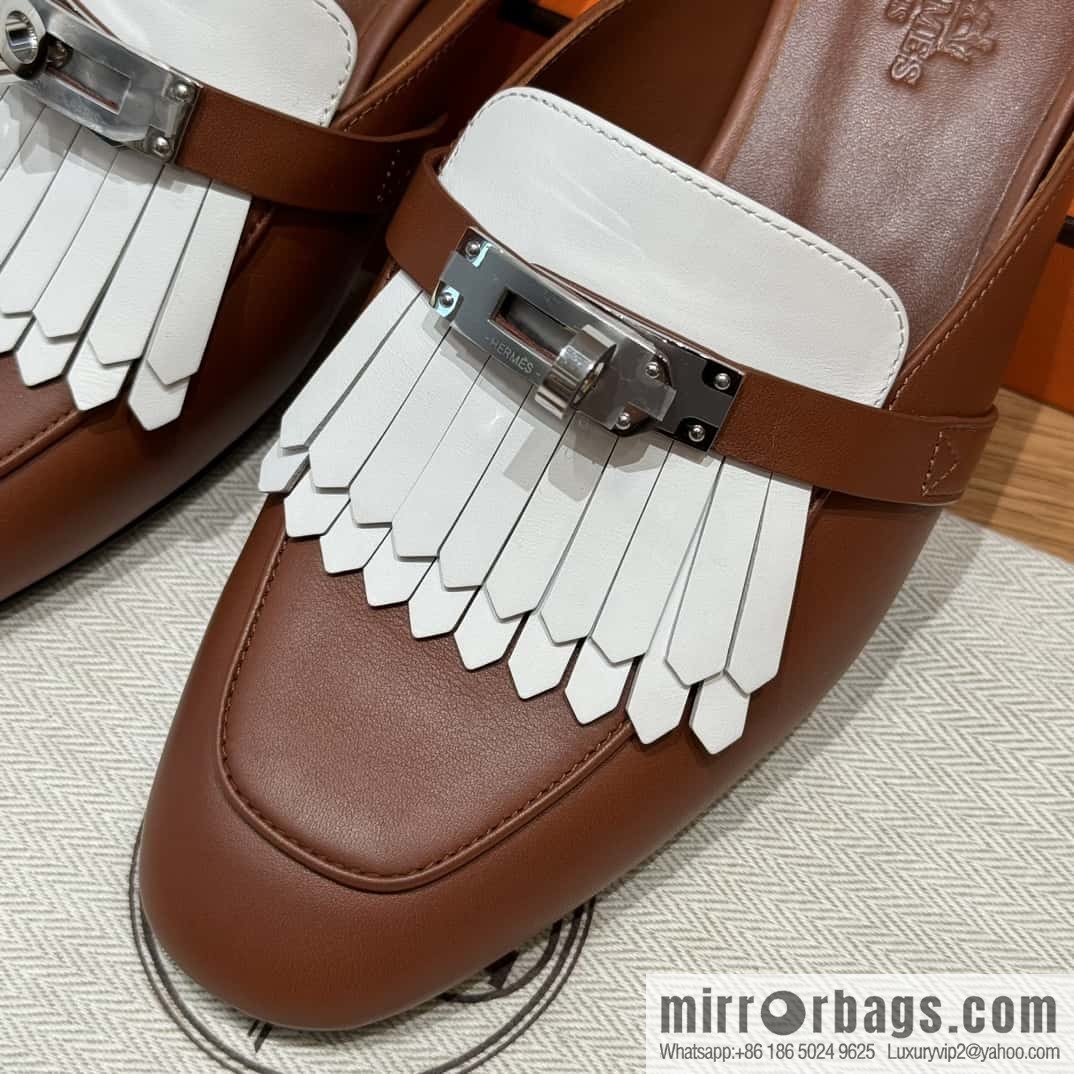 Hermès 192 Royal loafers, saddle brown/34/Favue/plain white/01/Blanc suede /goatskin