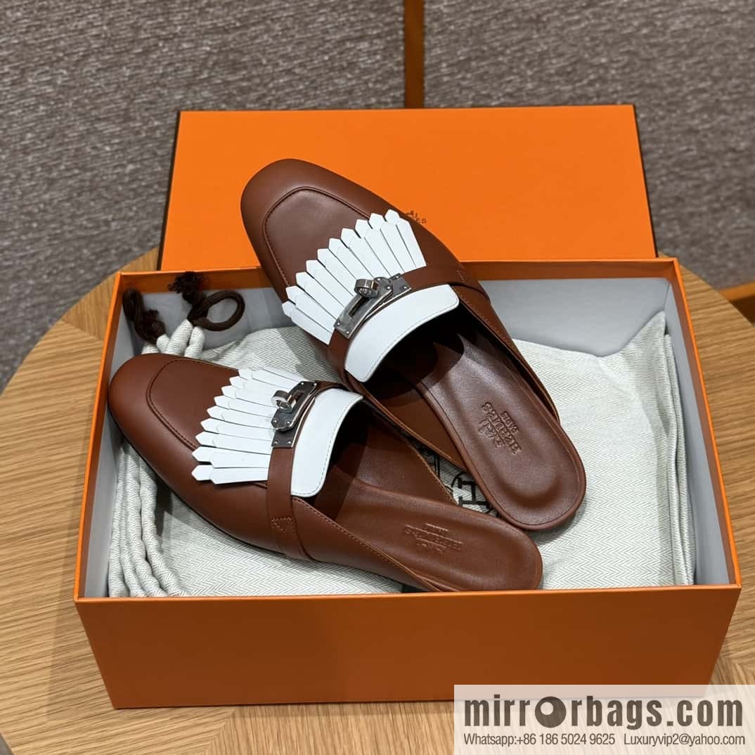 Hermès 192 Royal loafers, saddle brown/34/Favue/plain white/01/Blanc suede /goatskin