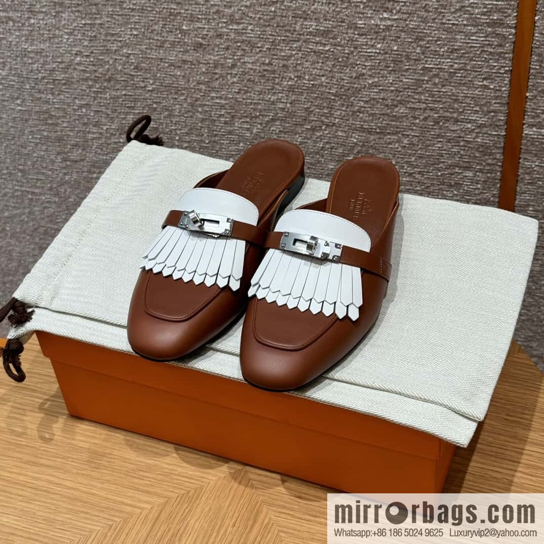 Hermès 192 Royal loafers, saddle brown/34/Favue/plain white/01/Blanc suede /goatskin