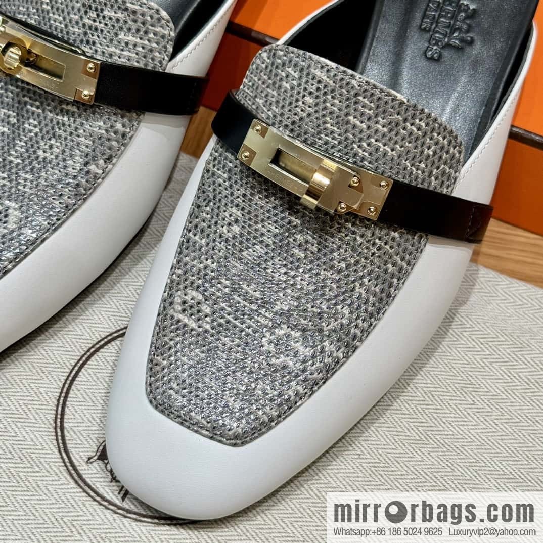 Hermès 188 OZ mule half drag, lizard 🦎 primary color /1B/Ombre Lizard/Lizard🦎