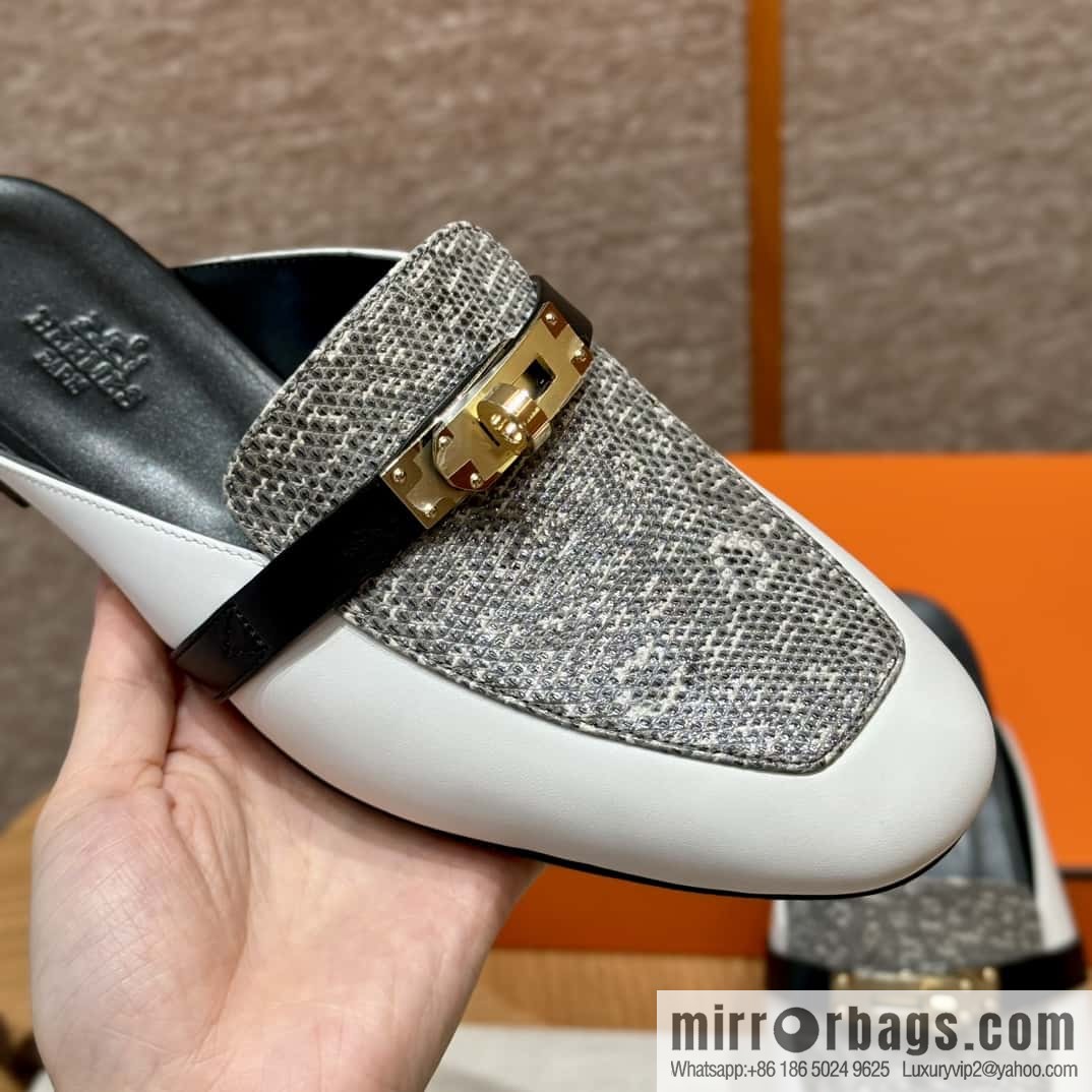 Hermès 188 OZ mule half drag, lizard 🦎 primary color /1B/Ombre Lizard/Lizard🦎