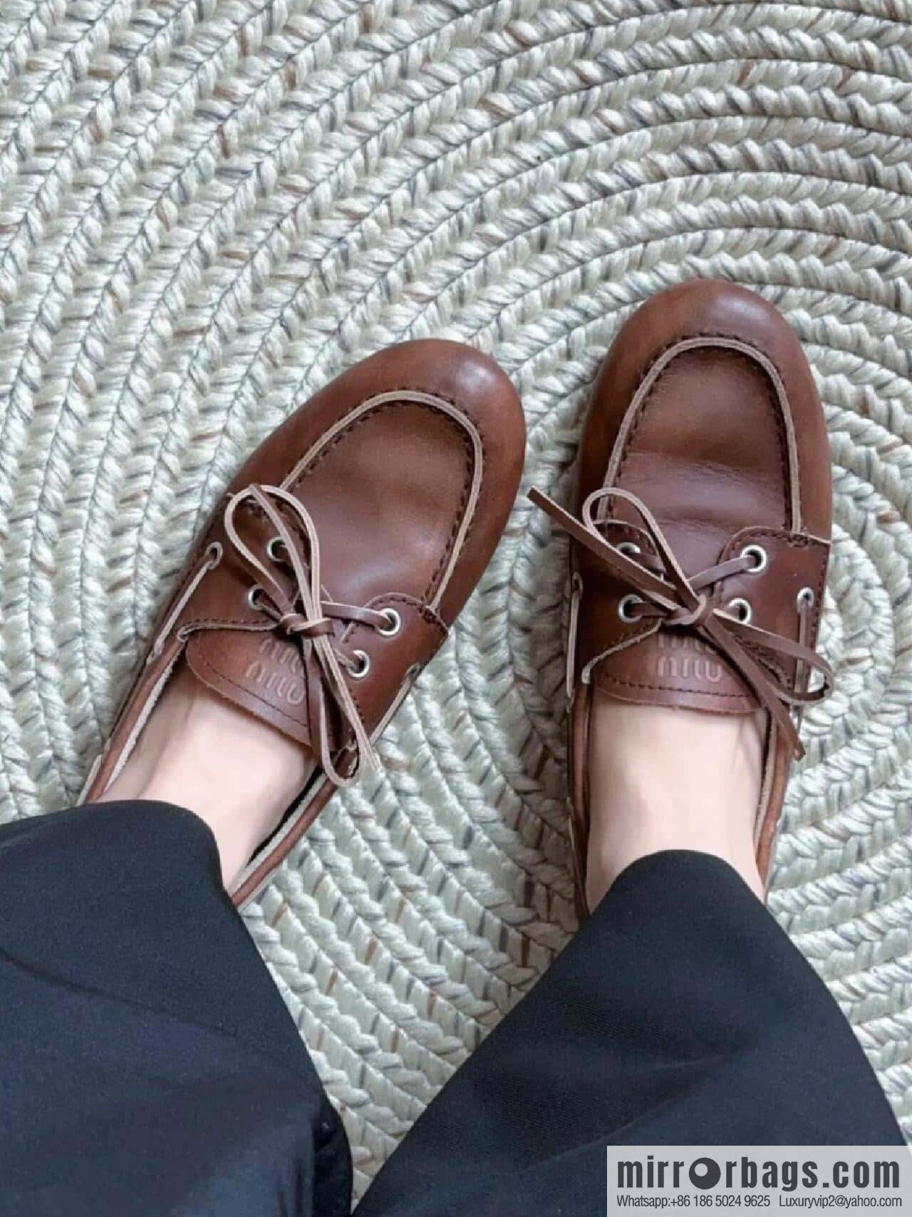 𝐌𝐢𝐮𝐌𝐢𝐮|| Miu Miu Bow Lace Up Sailing Flat Loafers