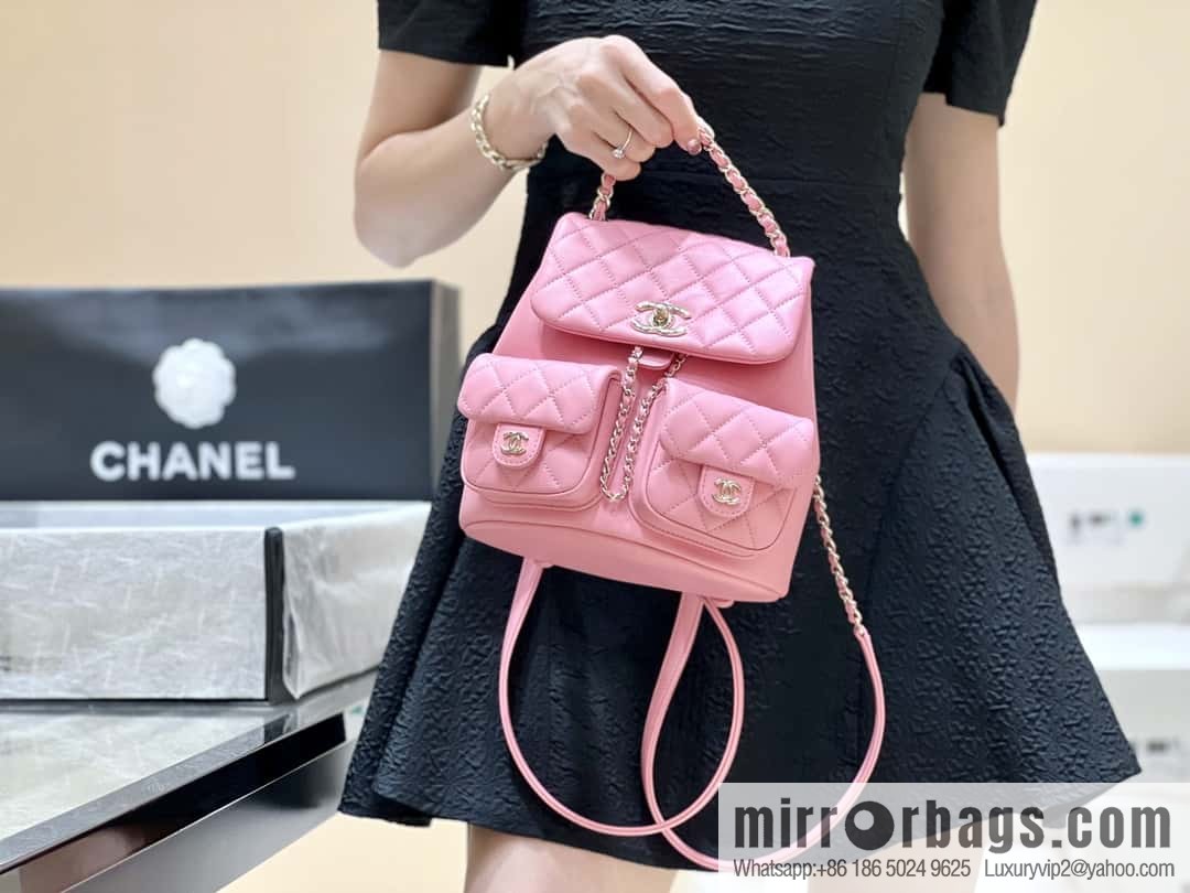 CHANEL 23P super hot frog double backpack AS3860 plain weave pink
